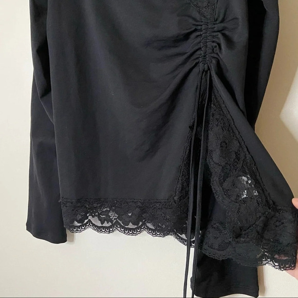 Lace Stretch Cinch Top Ruche String Long Sleeve Sleek Blouse Size Large - Picture 13 of 14